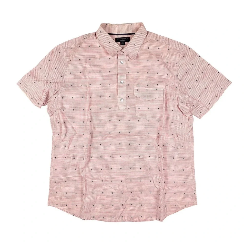 Banana Republic Standard Fit Pink‎ Anchor Print 1/2 Button Polo Men's Size XL